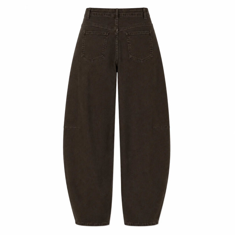Barrel Women's Jeans High Waist Denim Brown Washed Coffee Rhinestones Side Scattered pants Wide Curved Balloon Streetwear For City Outings Look Retro Glam FX5429-4