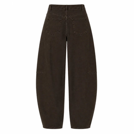 Barrel Women's Jeans High Waist Denim Brown Washed Coffee Rhinestones Side Scattered pants Wide Curved Balloon Streetwear For City Outings Look Retro Glam FX5429-4