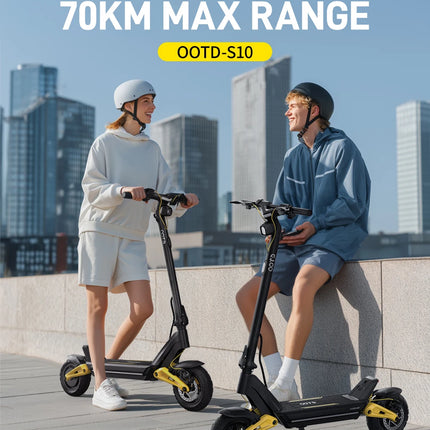 Monopattino Elettrico OOTD S10 10 Pollici con Bluetooth e APP, 1400W 48V 20AH, Velocità Massima 55KM/H, Autonomia 70km, Leggero, Doppia Sospensione