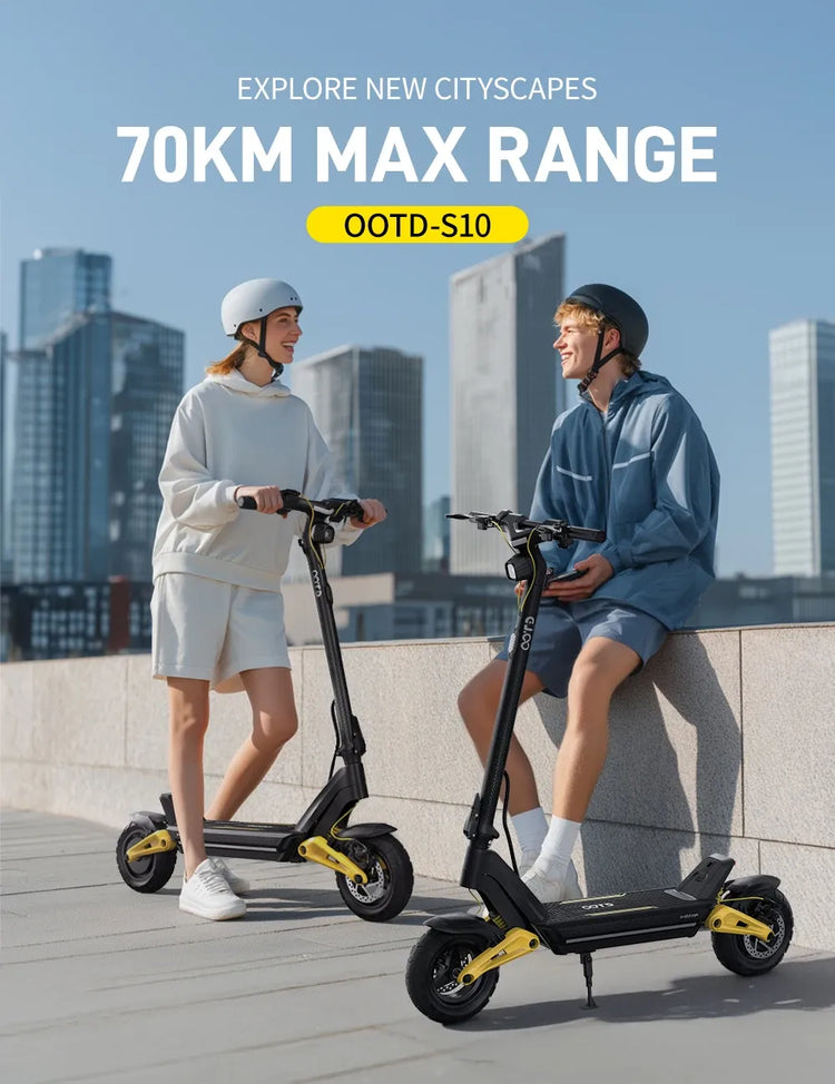 Monopattino Elettrico OOTD S10 10 Pollici con Bluetooth e APP, 1400W 48V 20AH, Velocità Massima 55KM/H, Autonomia 70km, Leggero, Doppia Sospensione
