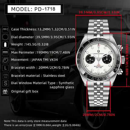 PAGANI DESIGN Nuovo orologio da uomo Panda, orologio sportivo cronografo al quarzo di lusso, vetro zaffiro AR, luminoso, impermeabile, consegna locale UE