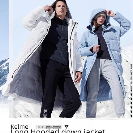 Kelme Long Down Men Winter Jacket Hooded Warm Windproof Couple Camping Equipment Paragraph Down Coat Jacket Women Утепленный