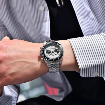 Nuovi orologi da uomo Panda DESIGN, orologio al quarzo di lusso Panda, cronografo sportivo da uomo, cronografo con vetro zaffiro, lenti AR, ceramica, leggero, impermeabile, in acciaio inossidabile, orologio da uomo, idea rega