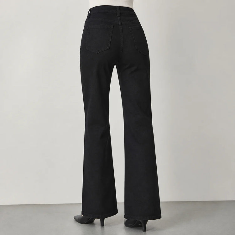 Women's High-Waisted Wide-Leg Black Jeans, Dark Wash, Comfortable Fit, Stylish Casual Streetwear, Trendy Vintage Cut, Loose-Fit Pants That Slim the Figure, Ideal for Outings, Leisure, and Daily Wear Fx1338-1