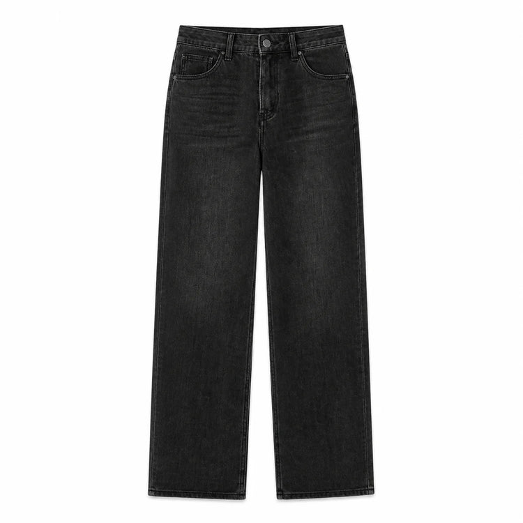 Jeans Wide Leg High Waist woman Black Stone Wash Soft Denim Loose Fit Comfortable Casual Modern City Work Day Outings FX5318