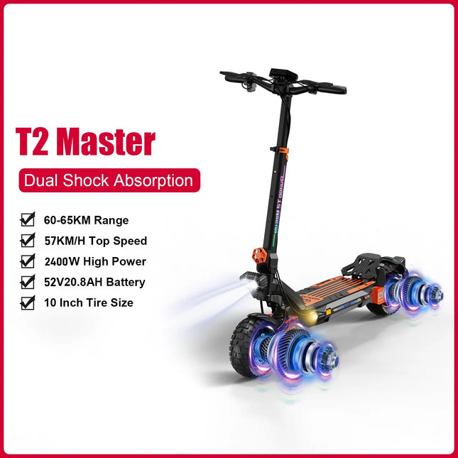 RUITOO T2 Master 2400W Scooter elettrico 52V Batteria Doppio motore Scooter elettrico fuoristrada 57KM/H 65KM Gamma di viaggio veloce Scooter