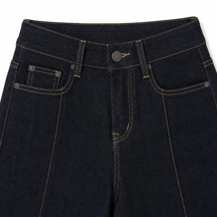 Women's Jeans High Waist Wide Leg Denim Dark Black Seams Contrasting Detail Central Stitching Comfortable Casual For Work And Evening Outings YW‑1882