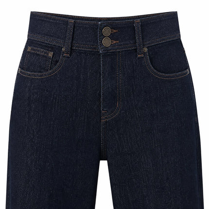 Women's Jeans High Waist Wide Leg Dark Blue Double Button Back Pocket Heart Shape Elegant Comfortable For Work And Outgoing YW‑1891
