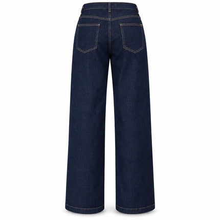 Women's High-Waisted Wide-Leg Raw Blue Jeans, Trendy Original Multi-Pocket Denim Pants, Flowy Fit That Enhances the Silhouette, Versatile Urban Casual Style, Durable Quality Fabric, Ideal for Everyday Outfits Yw-1192J