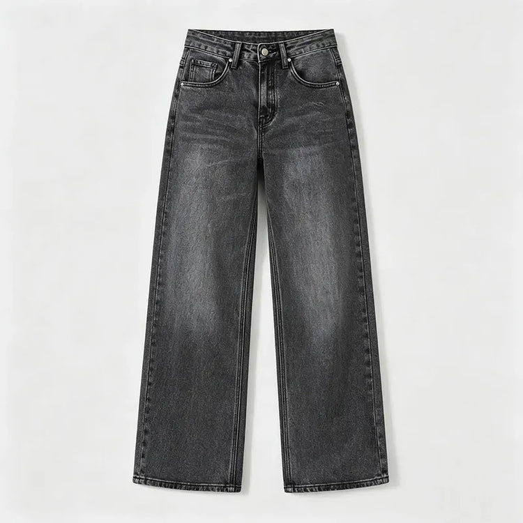 High Waist Wide Leg Women's Jeans Black Vintage Wash Effect Denim Fitted Retro Texture, Wide Soft Streetwear pants, Ideal for Casual Outings And Urban Looks, Comfortable Fit Valuing Silhouette FX5153