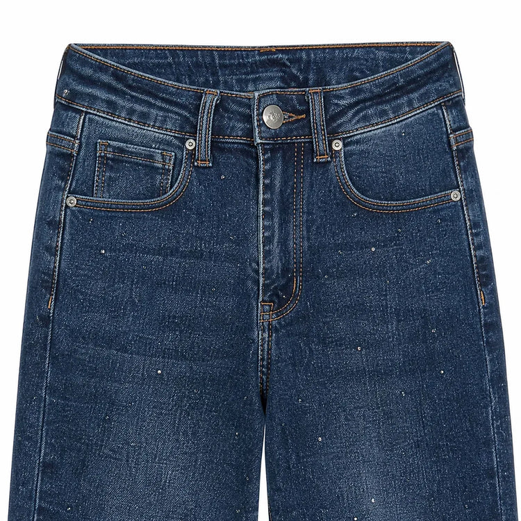 Skinny Jeans High Waist Blue woman Wash Ankles Shaded Rhinestones elastic Denim fabric Slimming Party Design For Daily Use FX5024