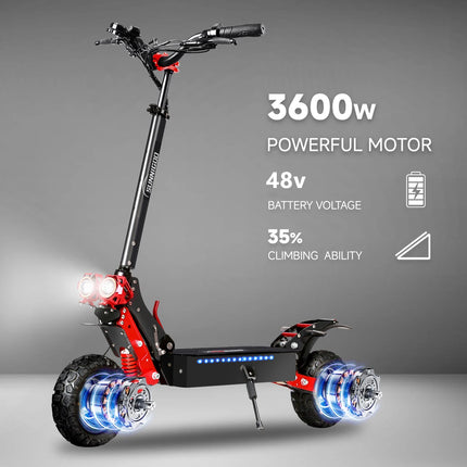 Scooter elettrici 3600W Doppio motore 48V21Ah con indicatori di direzione EScooter 11" Pneumatico fuoristrada Freni a doppio disco ad alta sospensione E-Scooter