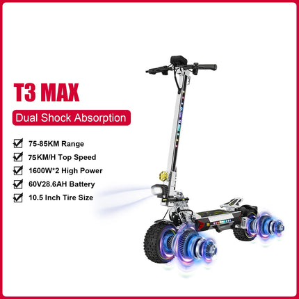 RUITOO T3MAX 3200W Scooter Elettrico Scooter 85KM Gamma 60V20.8AH Batteria Ultra Lunga Capacità 10.5 Pollici Smart Scooter Elettrico