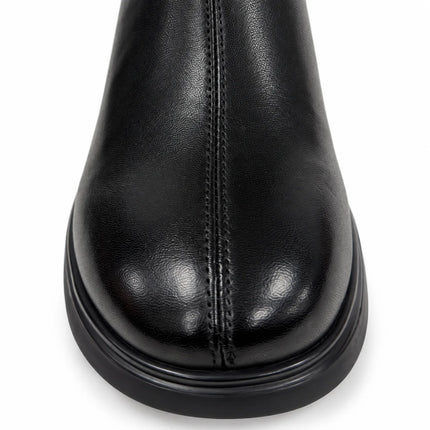 Bel Chou's EX135-51 Women's Black Block Heel Ankle Boots with Inner Zip and Decorative Button