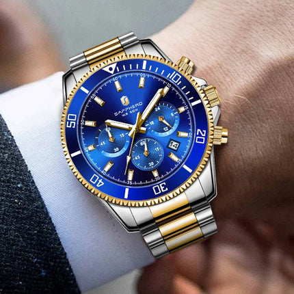 SAPPHERO Orologio Uomo Quarzo Lusso Cronografo Sport Acciaio Inossidabile Impermeabile 50M Data Luminoso Orologio Elegante Business