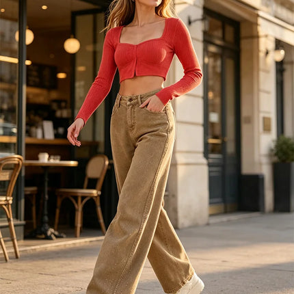 Barrel Women's Jeans High Waist Denim Washed Khaki Shaded Rhinestones Side pants Wide Curved Balloon Streetwear Retro Glam Look For City Out And Leisure FX5429-5