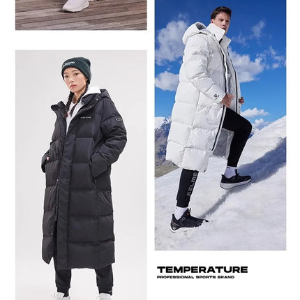 Kelme Long Down Men Winter Jacket Hooded Warm Windproof Couple Camping Equipment Paragraph Down Coat Jacket Women Утепленный