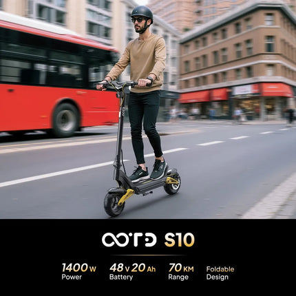 Monopattino Elettrico OOTD S10 10 Pollici con Bluetooth e APP, 1400W 48V 20AH, Velocità Massima 55KM/H, Autonomia 70km, Leggero, Doppia Sospensione