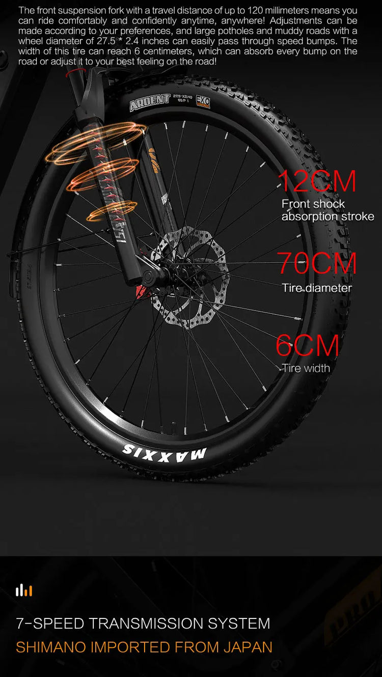Bicicletta Elettrica LANKELEISI MX600 Pro, Motore 500W, Batteria 48V 20Ah, Autonomia 150KM, Pneumatici 27.5x2.4 Pollici, E-bike per Adulti