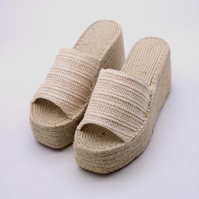Soraia Shoes Women's Platform Sneakers Open Toe and Open Heel Wedge Sandals Summer High Heel Espadrilles Jute Shoes Summer Fashion Young Fashion PlatiNum