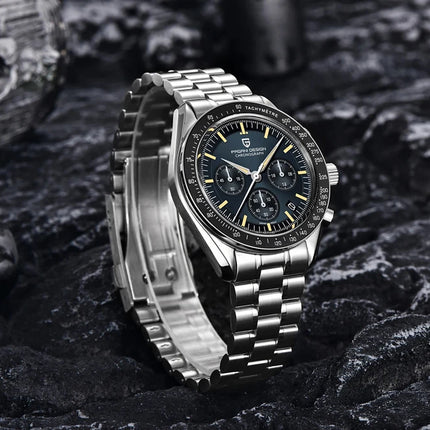 PAGANI DESIGN Nuovo Orologio da Uomo al Quarzo Orologio Luna Dorata Cronografo Sportivo VK63 con Zaffiro AR Luminoso Spedizione Locale
