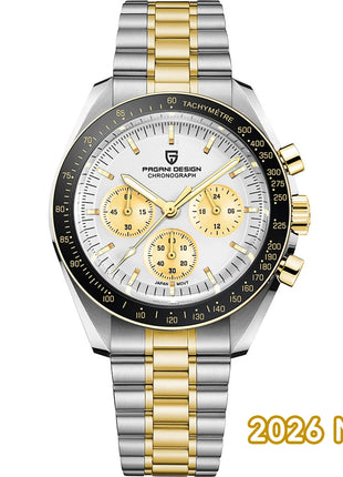 PAGANI DESIGN 2026 Nuova Serie Planetaria Saturno Orologio al Quarzo di Lusso Color Sabbia Chiaro da Uomo, Cronografo Sportivo Veloce con Vetro Zaffiro AR, Spedizione Locale nell'UE
