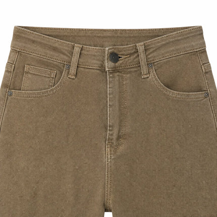 Jeans ballet woman khaki high waist wash vintage denim soft fit large pockets urban streetwear casual style ruffled silhouette ideal for daily outfits and outings FX5314-5