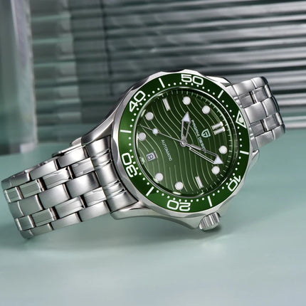 PAGANI DESIGN Orologio subacqueo automatico di lusso verde da uomo, Nuova collezione, Orologio meccanico MIYOTA 8215 da uomo, Spedizione locale