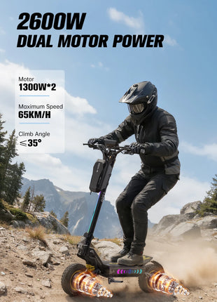 Monopattino elettrico OOTD T10PRO con motore da 2600W, 60 km/h, batteria al litio 52V 23.4Ah, illuminazione ambientale, freno idraulico