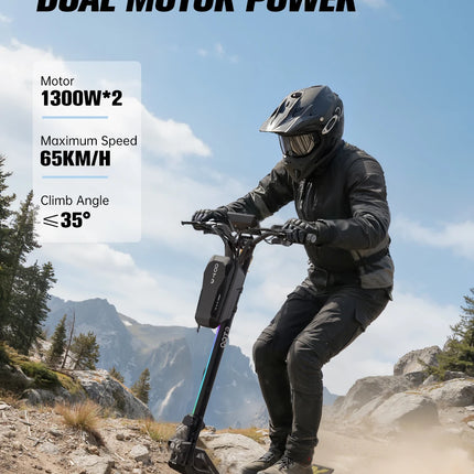 Monopattino elettrico OOTD T10PRO con motore da 2600W, 60 km/h, batteria al litio 52V 23.4Ah, illuminazione ambientale, freno idraulico