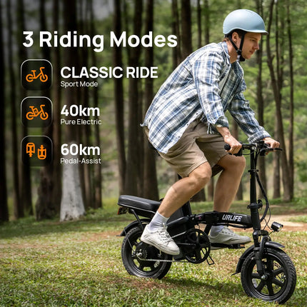 Bicicletta Elettrica Pieghevole per Adulti 14 Pollici, Motore da 500W, Batteria Rimovibile 48V 7.5Ah, Autonomia 65 km, Ricarica Rapida in 3 Ore, Bici Leggera