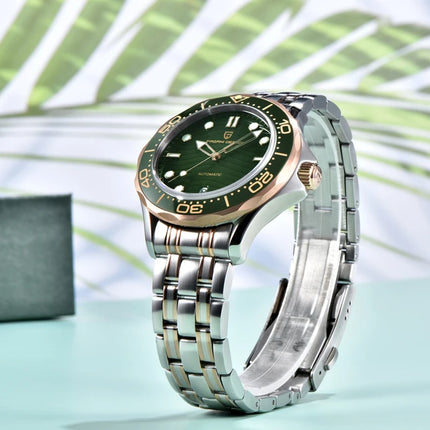 PAGANI DESIGN Orologio subacqueo automatico di lusso verde da uomo, Nuova collezione, Orologio meccanico MIYOTA 8215 da uomo, Spedizione locale