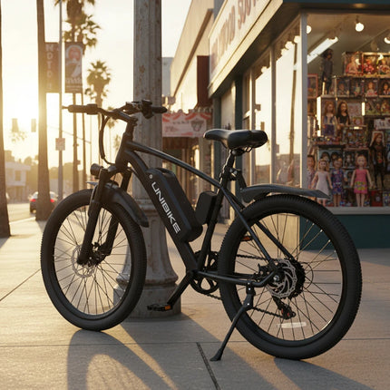 Bicicletta elettrica Aairsk Q7 con motore da 250W, batteria rimovibile da 36V 10Ah, velocità massima di 25 km/h, doppia sospensione e autonomia da 45 a 75 km per carica. Bicicletta elettrica per adulti.