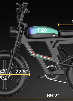 Bicicletta Elettrica T20 con Batterie agli Ioni di Litio ad Alta Capacità 48V20Ah, Bici Elettrica per Adulti con Pneumatici All-Terrain 20'X4.0', Mountain Bike Elettrica per Adulti