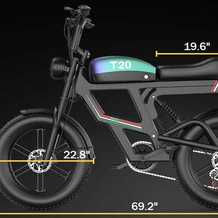 Bicicletta Elettrica T20 con Batterie agli Ioni di Litio ad Alta Capacità 48V20Ah, Bici Elettrica per Adulti con Pneumatici All-Terrain 20'X4.0', Mountain Bike Elettrica per Adulti