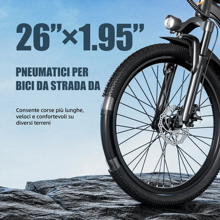 Bicicletta elettrica Aairsk Q7 con motore da 250W, batteria rimovibile da 36V 10Ah, velocità massima di 25 km/h, doppia sospensione e autonomia da 45 a 75 km per carica. Bicicletta elettrica per adulti.