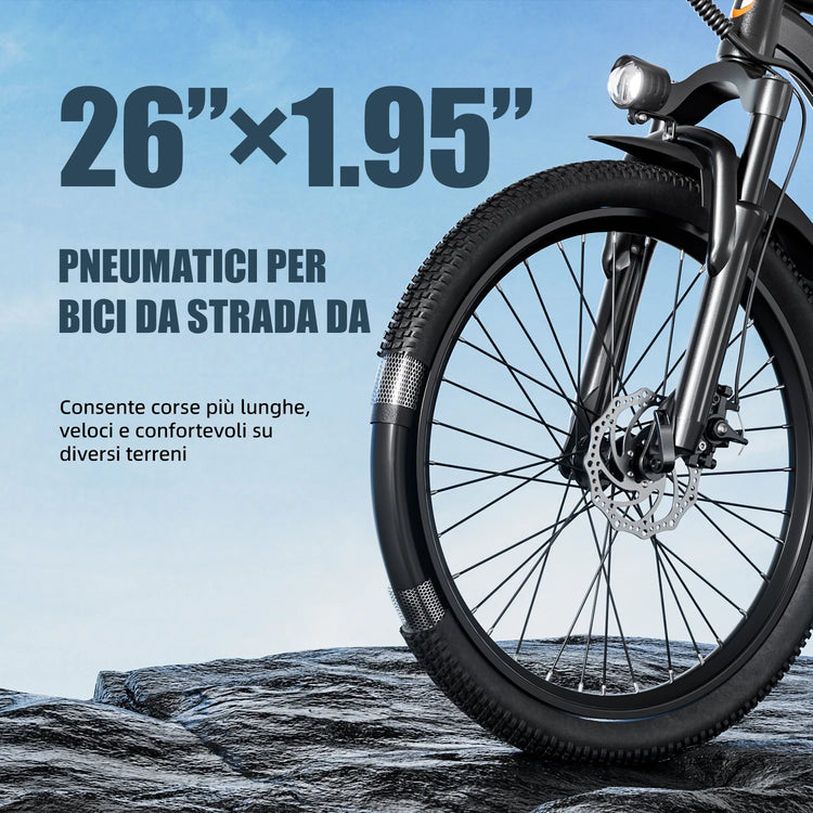 Bicicletta elettrica Aairsk Q7 con motore da 250W, batteria rimovibile da 36V 10Ah, velocità massima di 25 km/h, doppia sospensione e autonomia da 45 a 75 km per carica. Bicicletta elettrica per adulti.