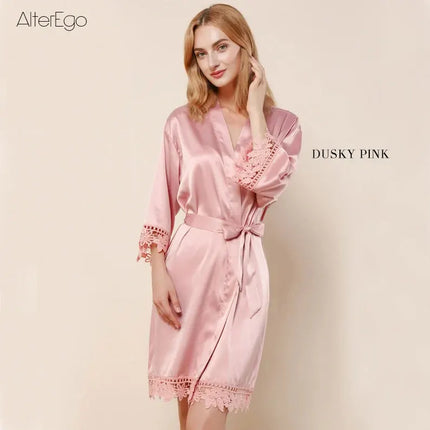Indumenti da notte estivi personalizzati in pizzo Sposa e damigella d'onore Abito da sposa Abito personalizzato Champagne Kimono Accappatoio in seta Abito da notte in raso
