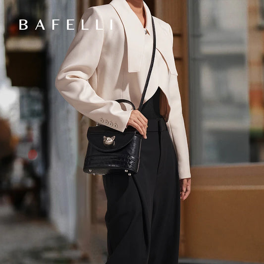 BAFELLI BORSA 2025 NUOVA borsa a tracolla in pelle da DONNA BORSA DA sera CROCODILE GRAIN DESIGNER BUCKET CAT LUXIA MARCA FASHION