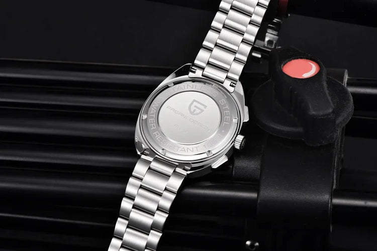 PAGANI DESIGN Nuovo Orologio da Uomo Turtle Back Cronografo al Quarzo con Vetro Zaffiro e Bracciale, Movimento Giapponese VK63, Spedizione Locale