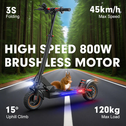 Monopattino Elettrico per Adulti, Motore 800W, Batteria 48V 15AH, Velocità Massima 45KM/H, Pneumatici Fuoristrada da 10 Pollici, Doppio Freno