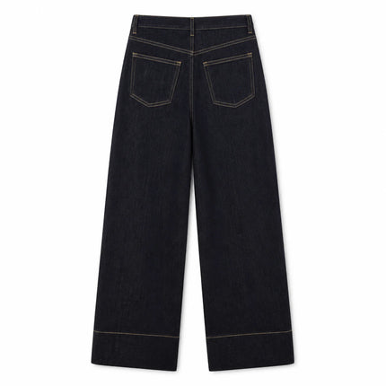 Women's Jeans High Waist Wide Leg Denim Dark Black Seams Contrasting Detail Central Stitching Comfortable Casual For Work And Evening Outings YW‑1882