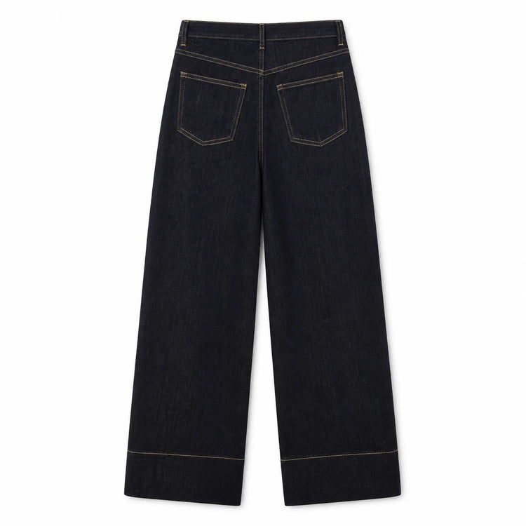Women's Jeans High Waist Wide Leg Denim Dark Black Seams Contrasting Detail Central Stitching Comfortable Casual For Work And Evening Outings YW‑1882