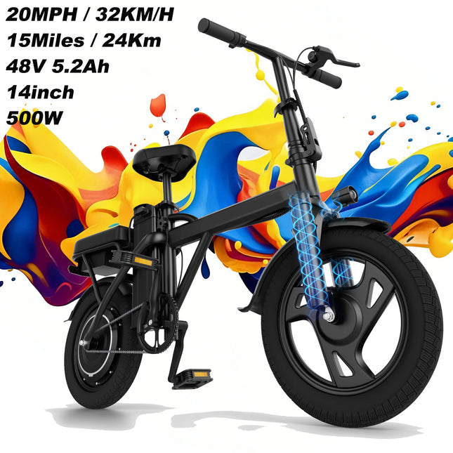 Bicicletta Elettrica a Due Ruote X14 500W 48V 9AH con Pneumatici Resistenti all'Usura, Velocità Massima di 35 km/h, Autonomia di 65 km e Capacità di Carico Massima di 120 kg, Ideale per Gite Genitore-Figlio (Disponibile in
