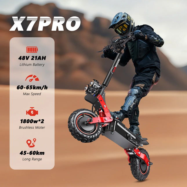 Monopattino Elettrico SUNNIGOO X7/X7PRO 3600W Doppio Motore Potente Velocità Massima 60-65km/h Pneumatici Fuoristrada da 11 Pollici Pieghevole Potente E-Scooter Autonomia 60KM Impermeabile IP54 Blocco NFC Freni Doppi Monopat