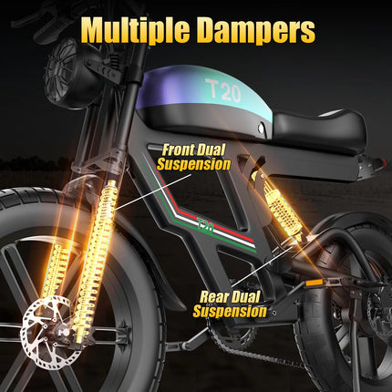 Bicicletta Elettrica T20 con Batterie agli Ioni di Litio ad Alta Capacità 48V20Ah, Bici Elettrica per Adulti con Pneumatici All-Terrain 20'X4.0', Mountain Bike Elettrica per Adulti
