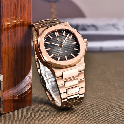PAGANI DESIGN Orologio da uomo 40MM Orologio automatico di lusso in oro per uomo Orologio meccanico AR Zaffiro resistente con chiusura luminosa