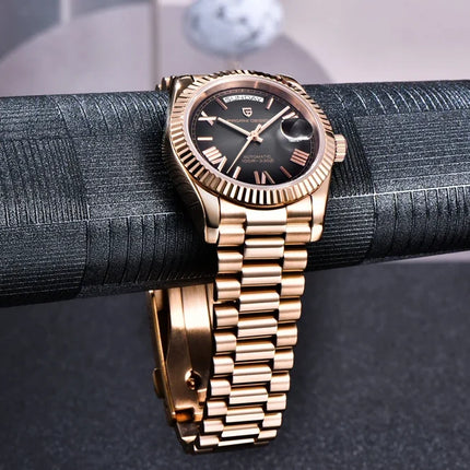 Nuovo orologio automatico di lusso PAGANI DESIGN da uomo, oro rosa, con movimento meccanico, vetro zaffiro AR, data, acciaio inossidabile, regalo per uomo