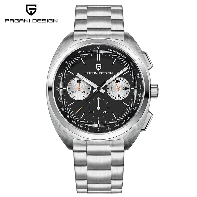 PAGANI DESIGN Nuovo Orologio da Uomo Turtle Back Cronografo al Quarzo con Vetro Zaffiro e Bracciale, Movimento Giapponese VK63, Spedizione Locale