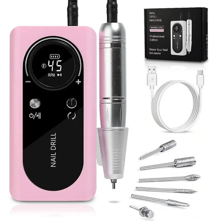 45000RPM Nail Drill Machine Rechargeable Nail Drill Electric Nail File Set With 6 Bits Sanding Bands Multifunctional Nail Tools